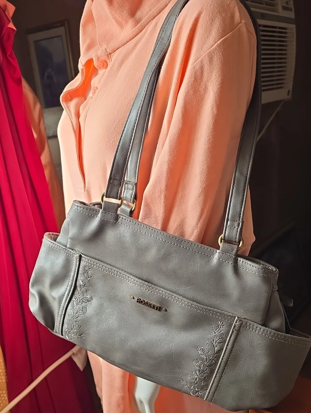 Rosetti Gray Leatherette Shoulder Bag - Gray